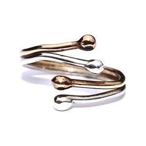 Vintage Sterling Silver & Brass Ball End Bypass Ring Size 8 Modernist Two Tone